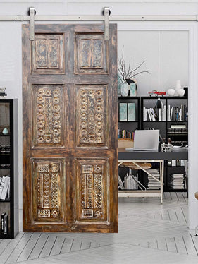Hand Carved Barn Door Panel, Vintage Style Paneled Door, Bedroom Door 80x36